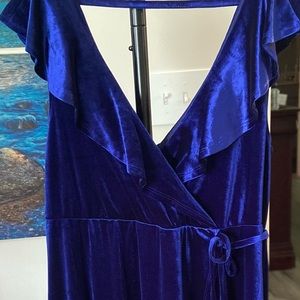 Navy Velvet Faux Wrap Dress